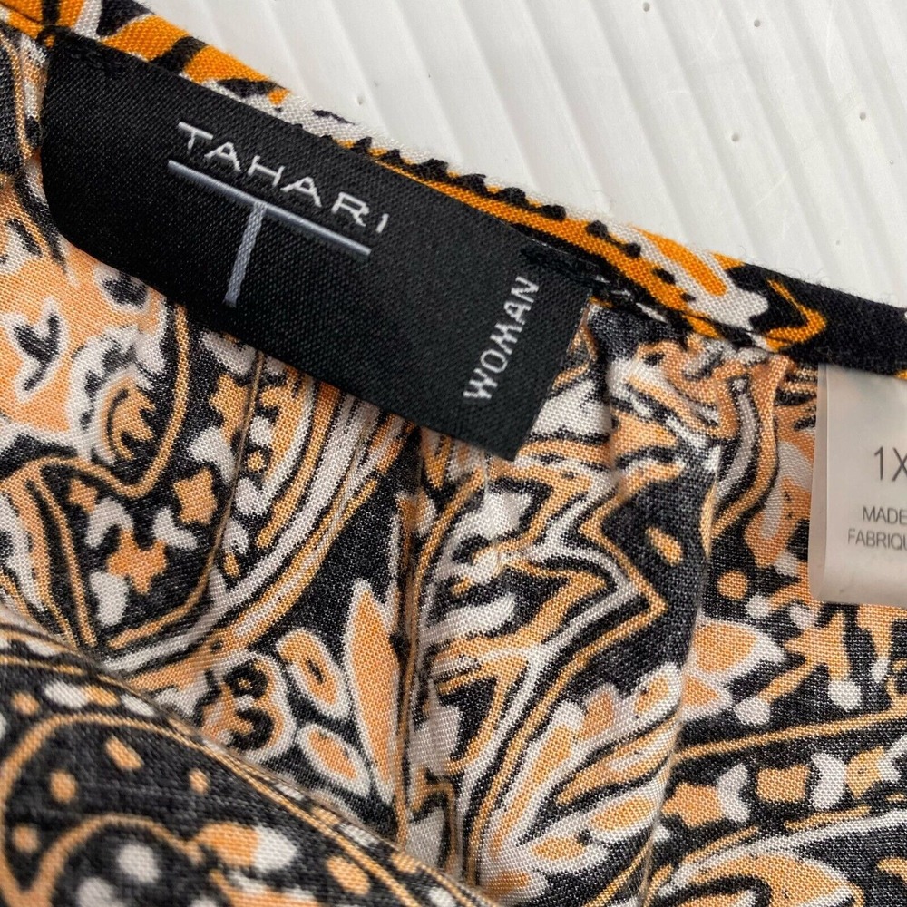 Tahari Women's Floral Blouse, Size 1X/1G 3/4 Sleeve Crew Neck Drawstring,Spring - Picture 3 of 13